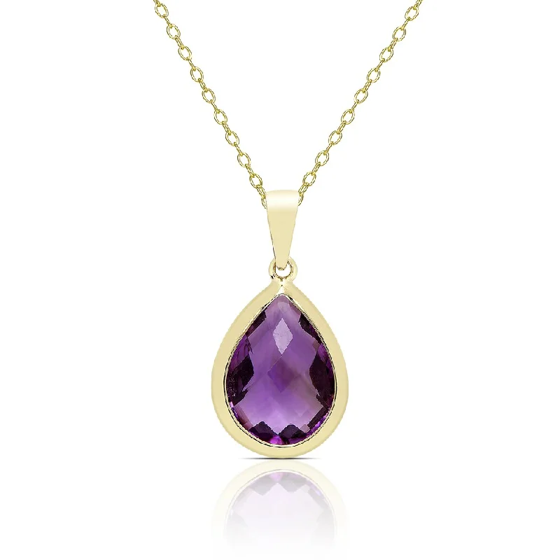 Soft thread necklaces-Dolce Giavonna Gold Over Sterling Silver Amethyst Teardrop Necklace