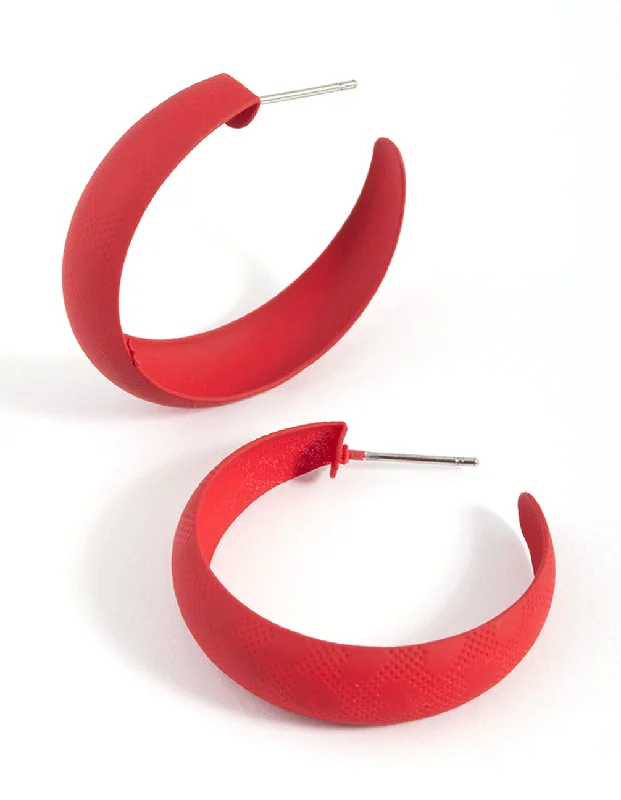 Cedar wood earrings-Matte Red Hoop Earrings