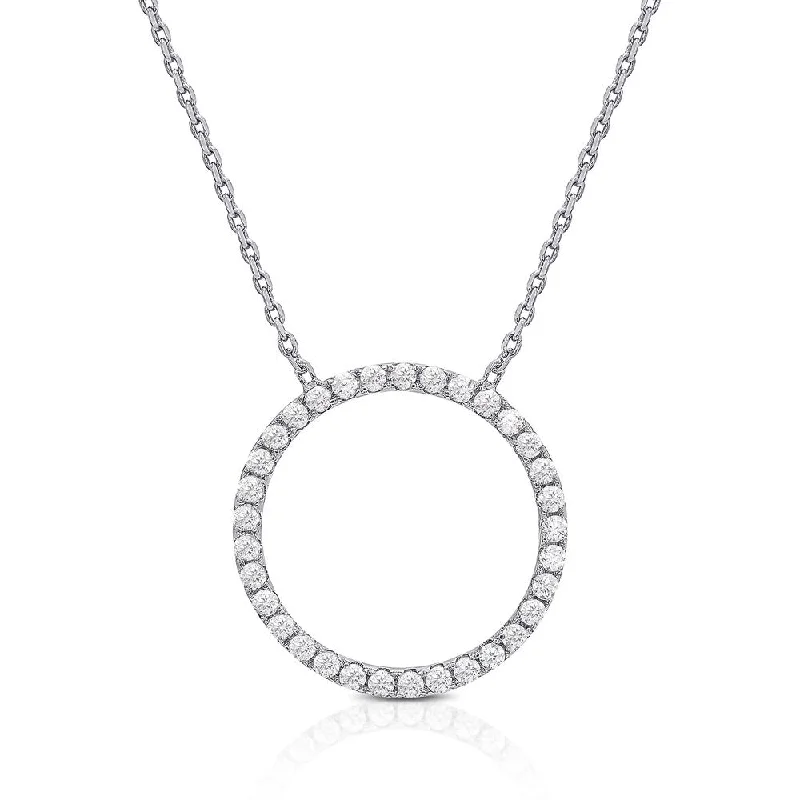 Emerald drop necklaces-Dolce Giavonna Sterling Silver Cubic Zirconia Open Circle Necklace