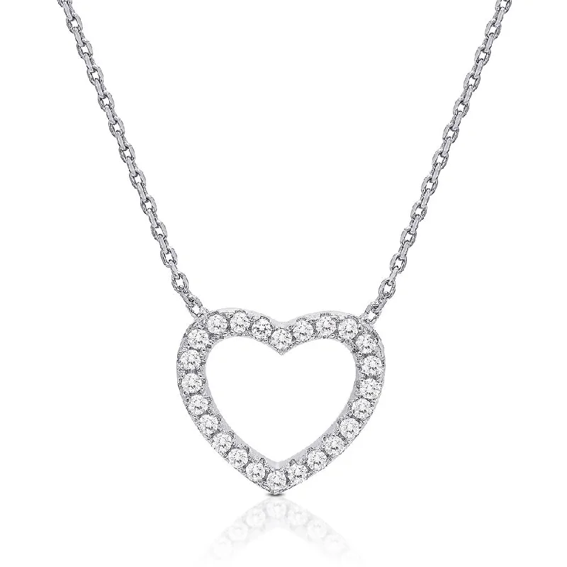 Alloy metal necklaces-Dolce Giavonna Sterling Silver Cubic Zirconia Open Heart Necklace