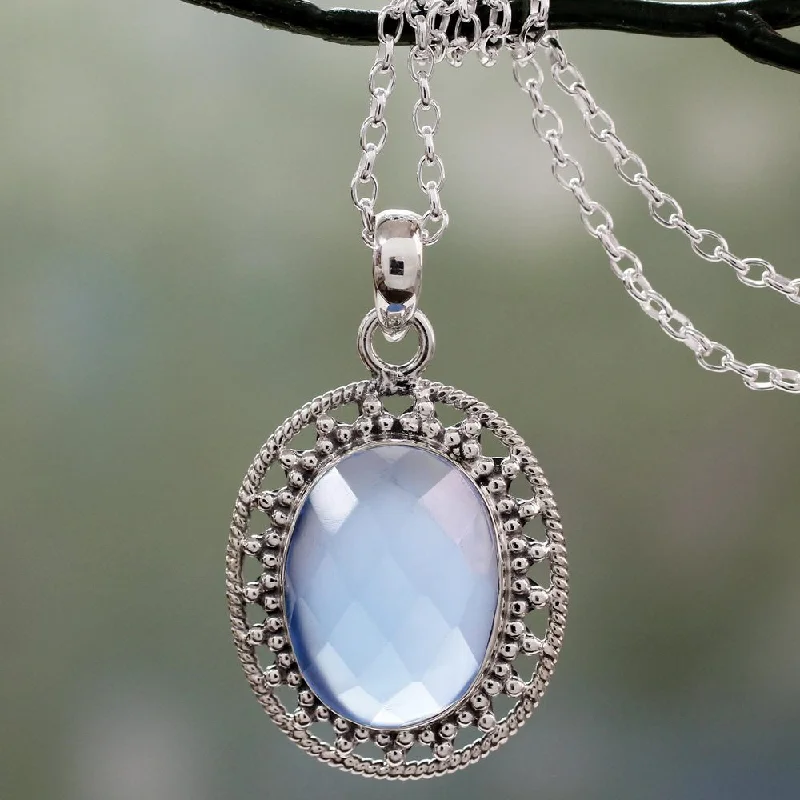 Spring clasp necklaces-NOVICA Handmade Sterling Silver 'Azure Ice' Chalcedony Necklace (India) - 7'6" x 9'6"