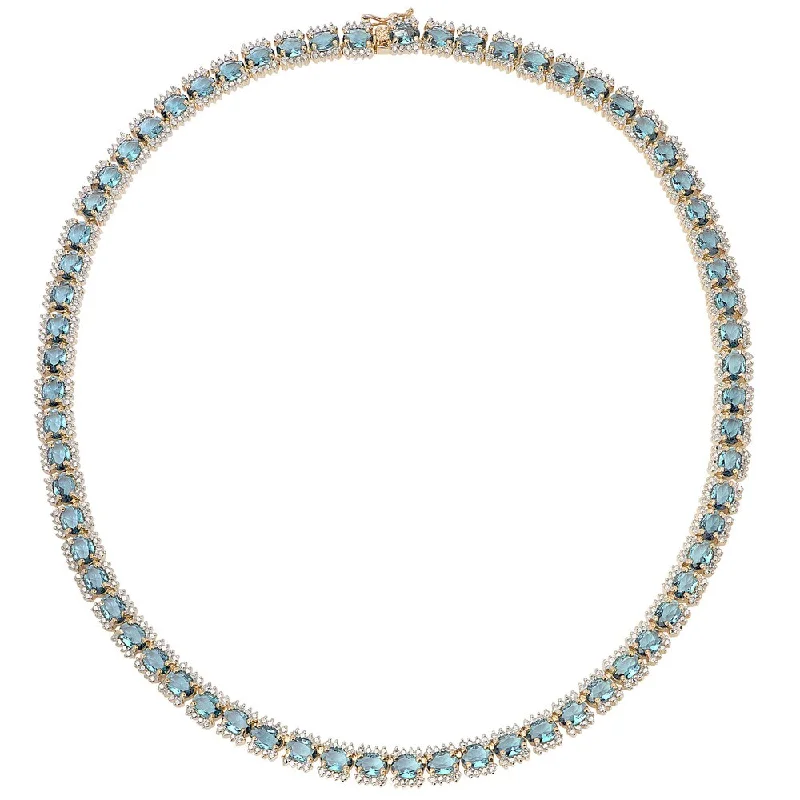 Slanted design necklaces-Dolce Giavonna Gold Overlay Simulated London Blue Topaz Necklace