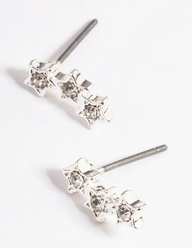 Wide hoop earrings-Silver Star Crawler Stud Earrings