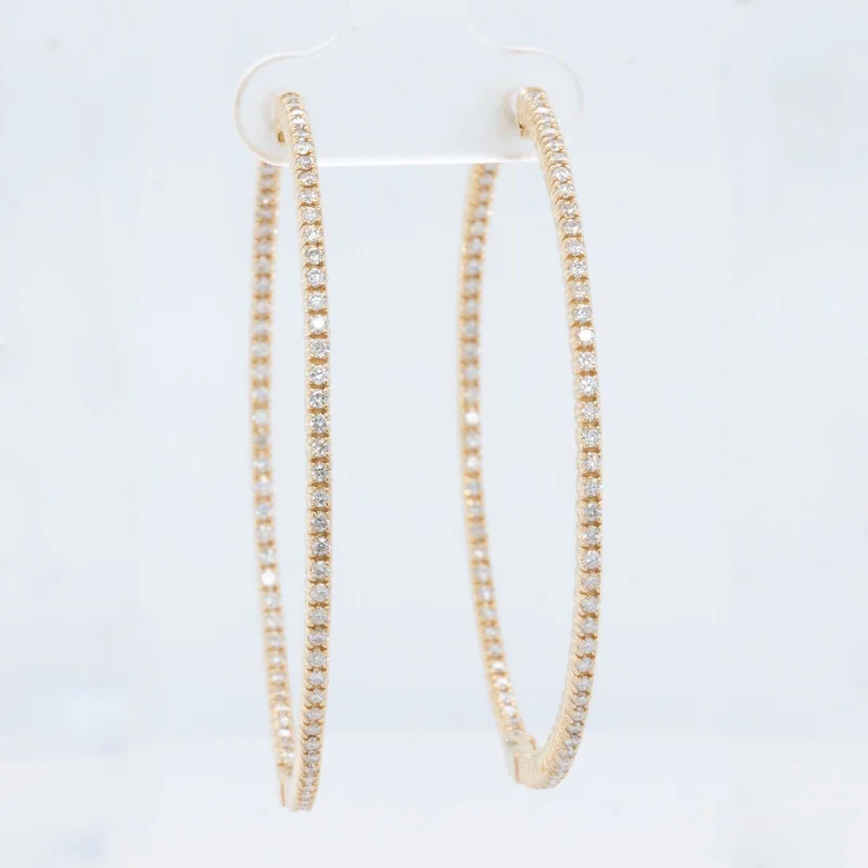 Silk fringe earrings-14k Yellow Gold Diamond In & Out Extra Large Hoop Earrings 1.62ctw H SI