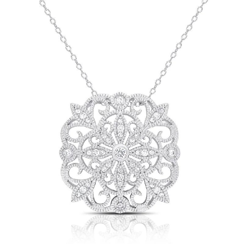 Emerald drop necklaces-Samantha Stone Sterling Silver Cubic Zirconia Flower Medalion Necklace