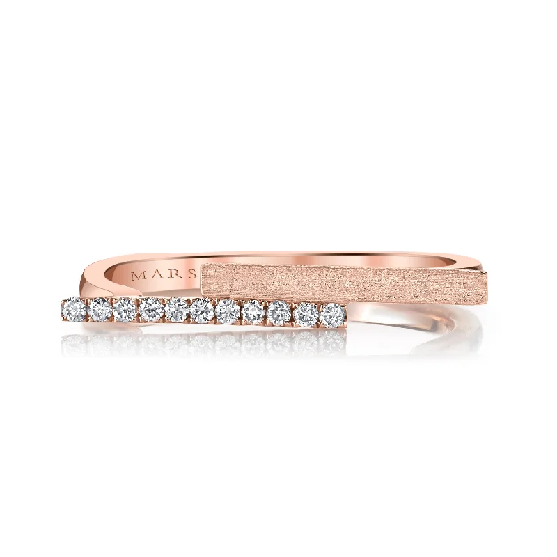 Radiant star engagement rings-14K Rose Gold 0.08ct. Diamond Geometric Contrasting Brushed Fashion Ring