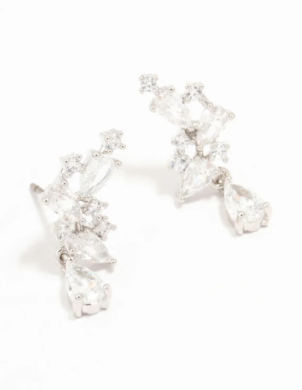 Topaz earrings-Silver Cubic Zirconia Drop Stud Earrings