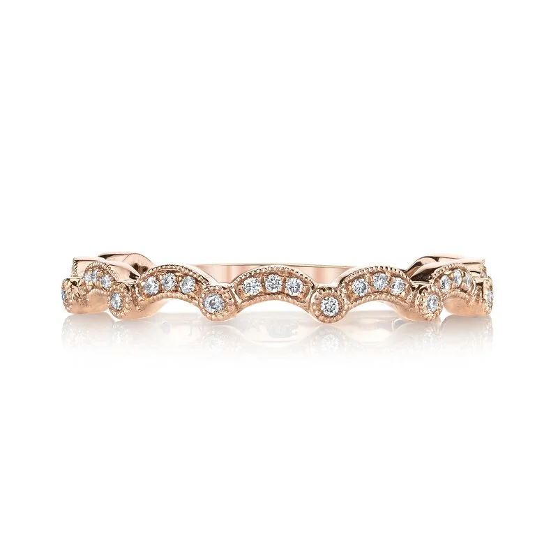 Tiny dot engagement rings-14K Rose Gold 0.12ct. Diamond Scalloped Stackable Fashion Ring