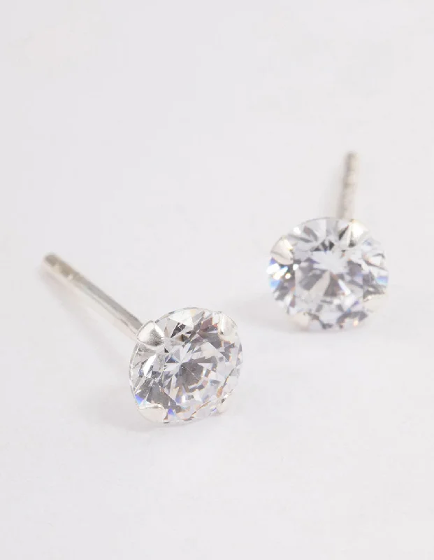 Flat knot earrings-Sterling Silver Cubic Zirconia Stud Earrings