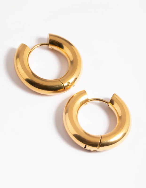 Tiny star earrings-Waterproof Gold Plated Stainless Steel Chunky Medium Hoop Earrings