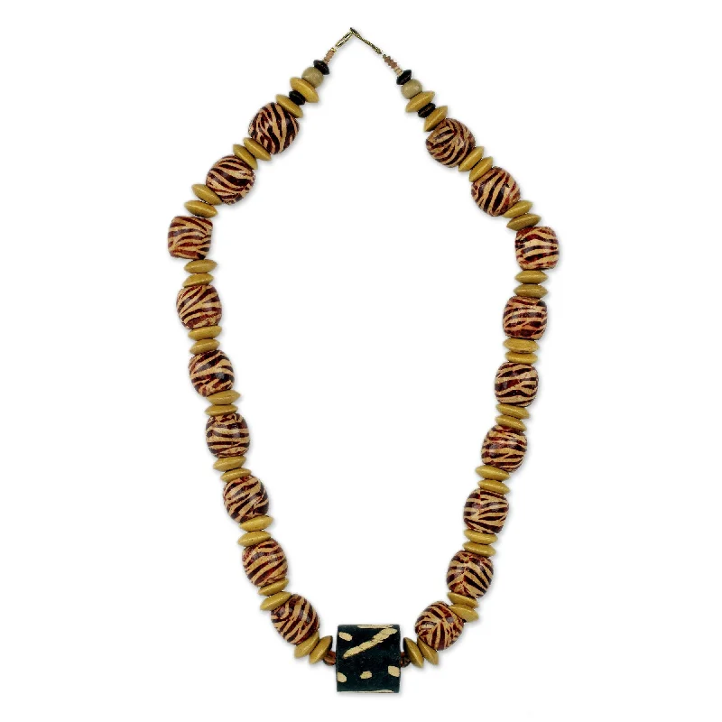 Wide chain necklaces-Handcrafted Wood 'Desert Bird' Beaded Necklace (Ghana)