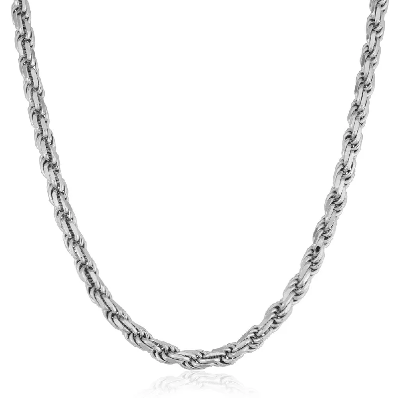 Stamped monogram necklaces-Fremada Italian Rhodium Plated Sterling Silver Men's 3.75-mm Rope Chain Necklace (18 - 36 inches)