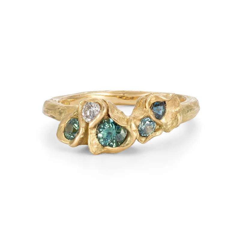 Twisted shank engagement rings-Little Teal Furbelow Ring