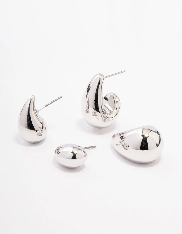 Lily motif earrings-Silver Teardrop Shaped Earring Pack