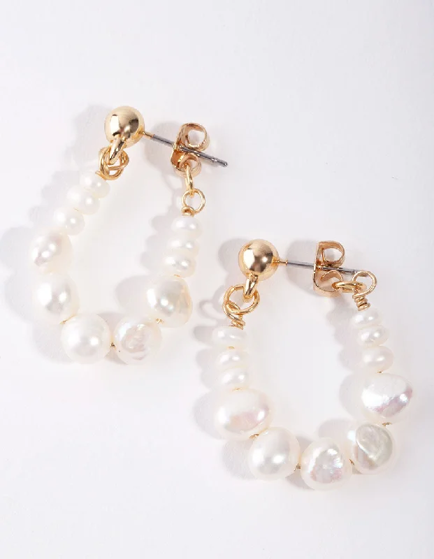 Subtle dangle earrings-Gold Plated Freshwater Pearl Hoop Earrings