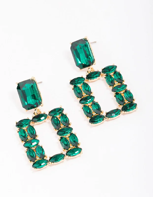 Crystal-twisted earrings-Gold Mixed Emerald Stone Drop Earrings