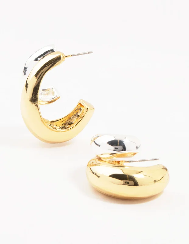 Curved design earrings-Mixed Metals Graduating Bubble Earrings