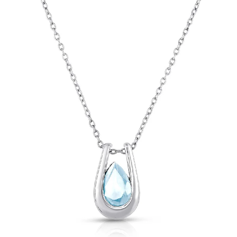 Polished name necklaces-Dolce Giavonna Sterling Silver Blue Topaz Teardrop Necklace