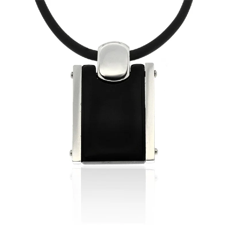 Haze glass necklaces-Gemeni Stainless Steel Black Tag Necklace