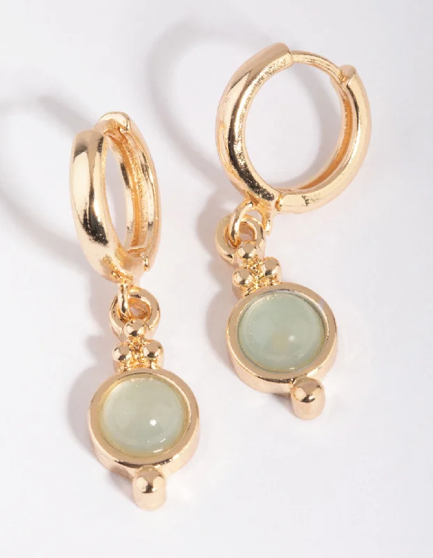 Vintage flair earrings-Jade Semi-Precious Huggie Hoop Earrings