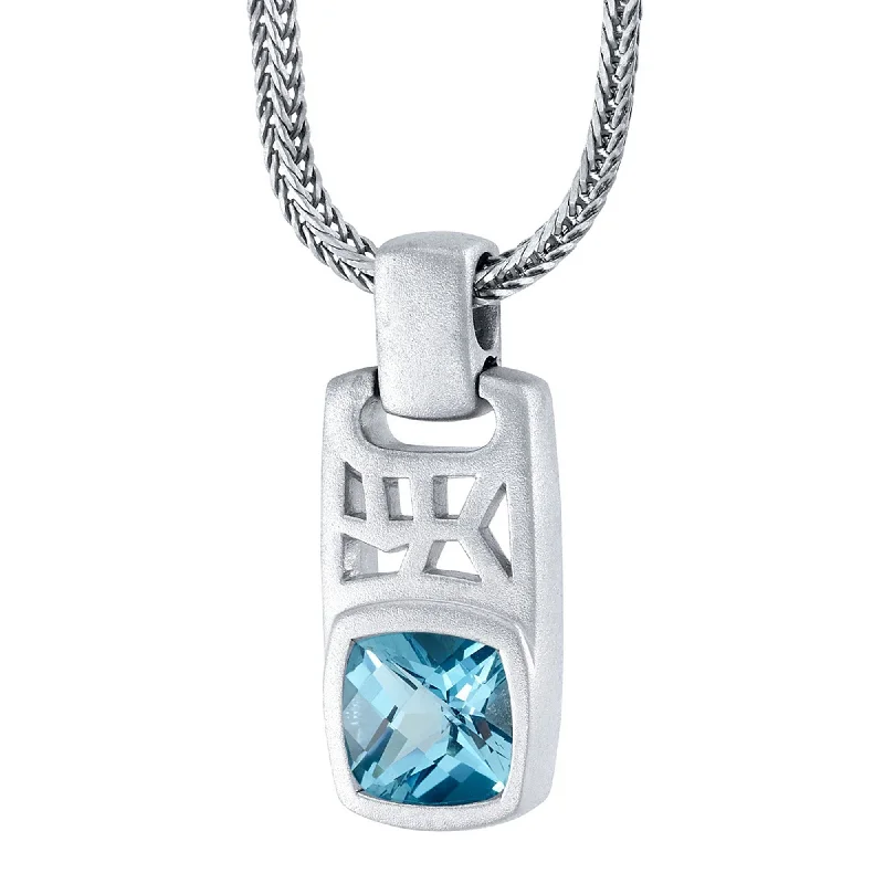 Smooth pendant necklaces-Men's London Blue Topaz Tag Pendant Necklace in Sterling Silver, 22"