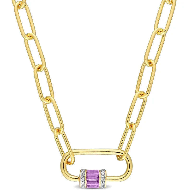 Mystic eye necklaces-Miadora 1 3/4ct TGW Amethyst & White Topaz Carabiner Necklace Yellow Silver