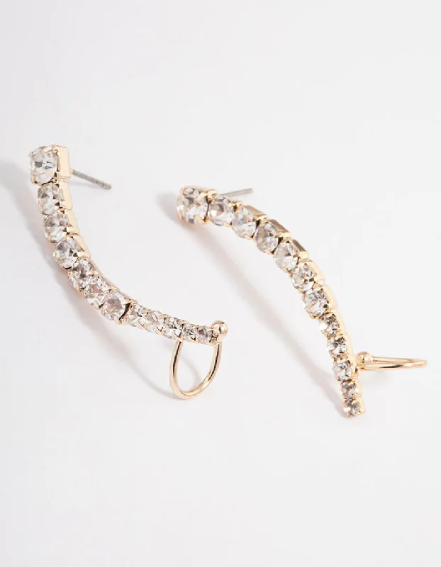 Smooth drop earrings-Gold Diamante Crawler Ear Cuff