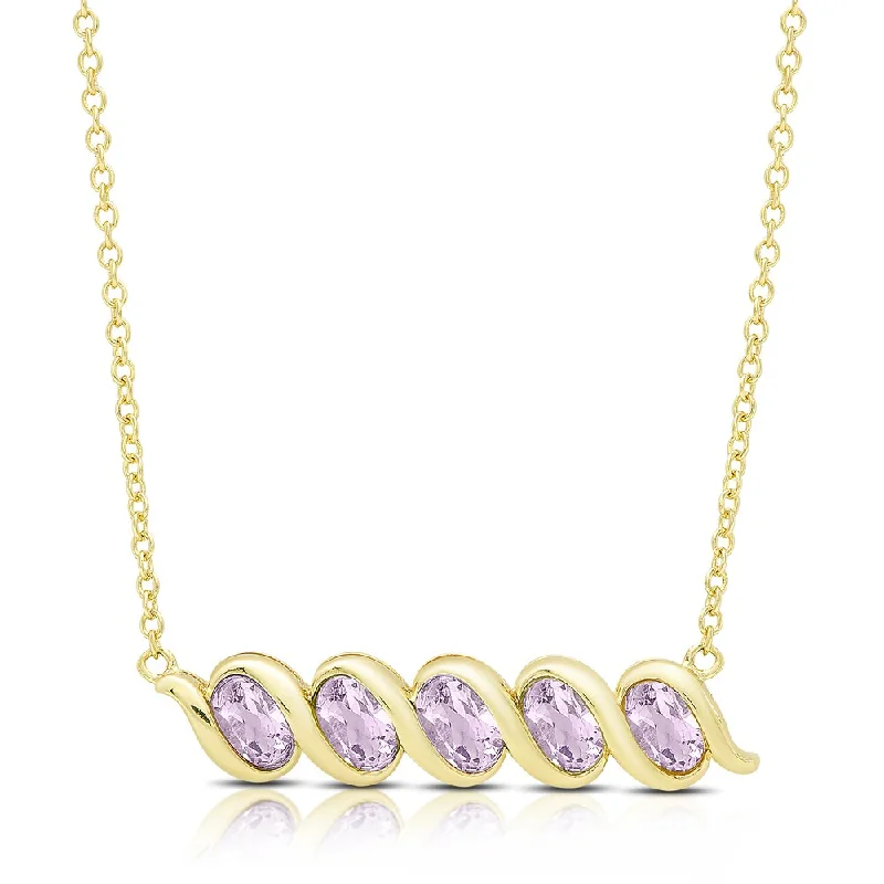 Crystal-twisted necklaces-Dolce Giavonna Gold Over Sterling Silver Oval Gemstone Five Stone Necklace