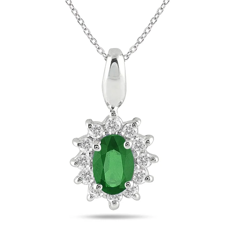 Whimsical bead necklaces-Marquee 10k White Gold Emerald and 1/5ct TDW Diamond Necklace (J, I1-I2)