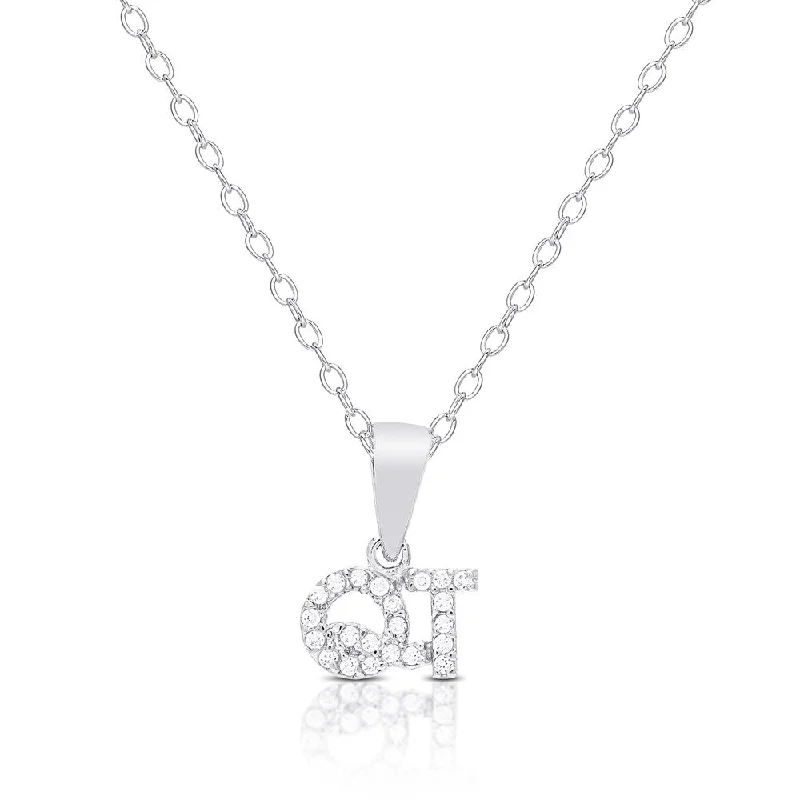 Solid link necklaces-Dolce Giavonna Sterling Silver Cubic Zirconia "QT" (Cutie) Necklace