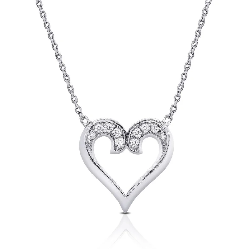 Neat-line necklaces-Dolce Giavonna Sterling Silver Cubic Zirconia Open Heart Necklace