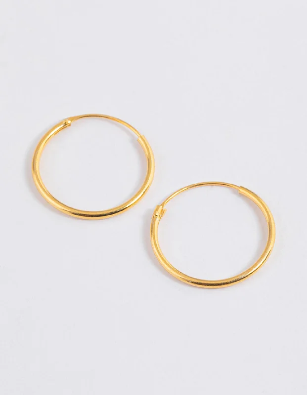 Glossy silver earrings-Gold Plated Sterling Silver Hoop Earrings 16mm