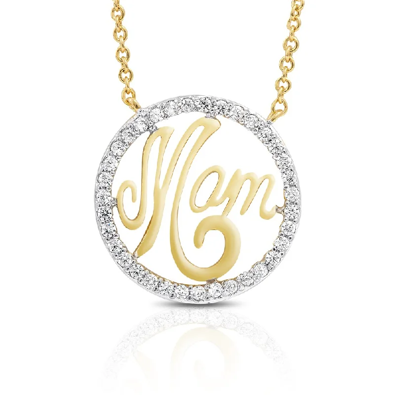 Oval gem necklaces-Dolce Giavonna Gold Overlay Cubic Ziconia 'Mom' Necklace