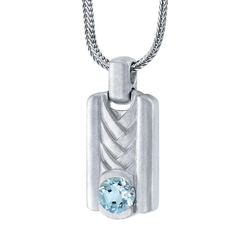 Chic art necklaces-Men's Aquamarine Chevron Pendant Necklace in Sterling Silver, 22"