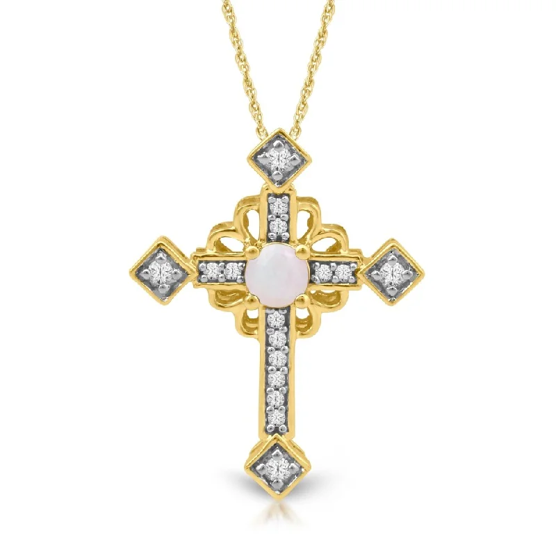 Multi-layer necklaces-1/20ct TDW Diamond Gemstone Cross Necklace in 10k Yellow Gold