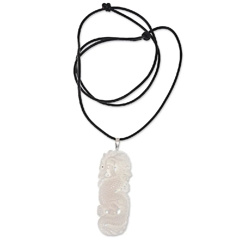 Topaz drop necklaces-NOVICA Handmade White Dragon Guardian Leather Necklace (Indonesia)