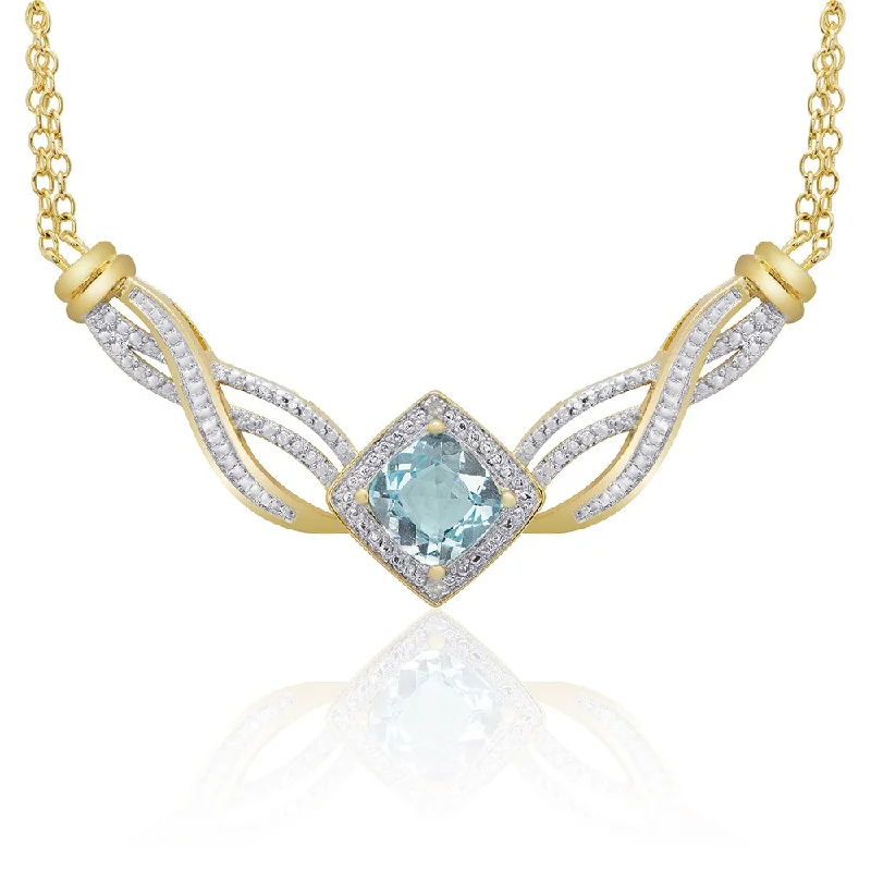 Luxe diamond necklaces-Dolce Giavonna Gold-over-Sterling Silver Diamond Accent London Blue Topaz Necklace in a Gift Box