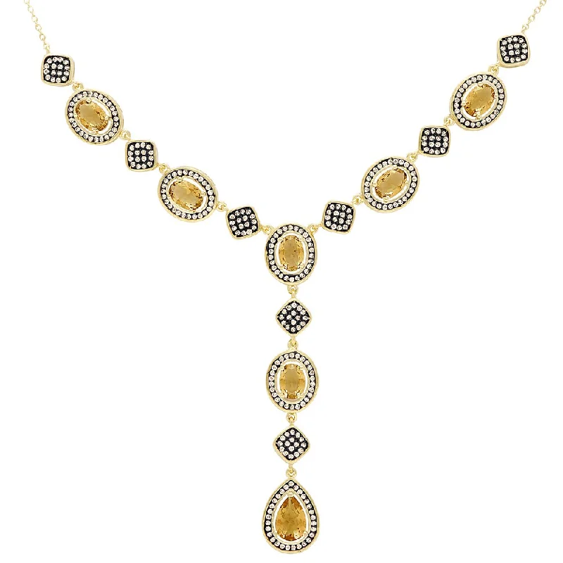 Stretch cord necklaces-Samantha Stone Gold Over Sterling Silver Simulated Citrine and Cubic Zirconia 'Y' Necklace