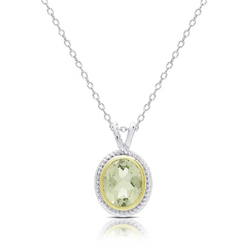 Thai style necklaces-Dolce Giavonna Sterling Silver Green Amethyst Oval Necklace