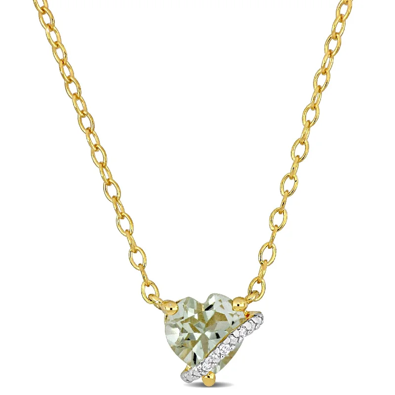 Surf wave necklaces-Miadora 3/4ct TGW Green Quartz & Diamond Accent Heart Necklace Yellow Silver