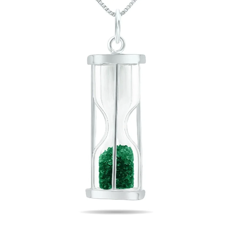 Floating gem necklaces-3/4 carat tw genuine May Emerald birthstone Hourglass Pendant Necklace - Tooth Fairy Pixie Dust Gift 925 Sterling Silver