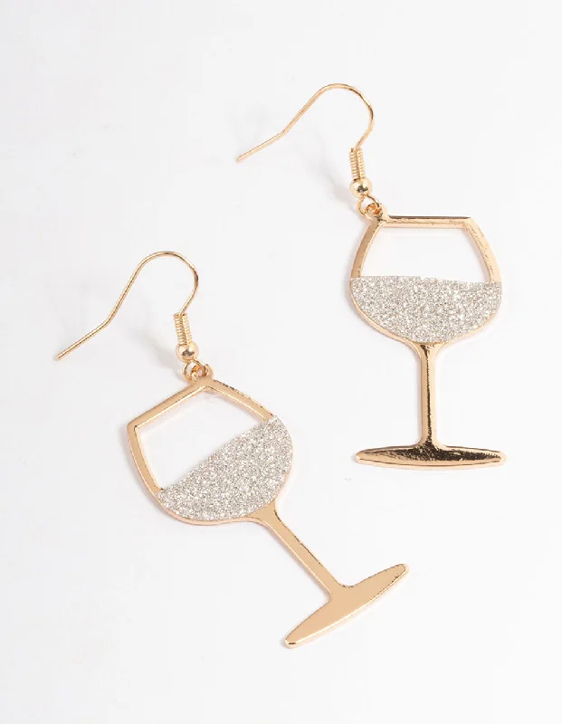 Lily motif earrings-Silver Glitter Wine Glass Drop Earrings