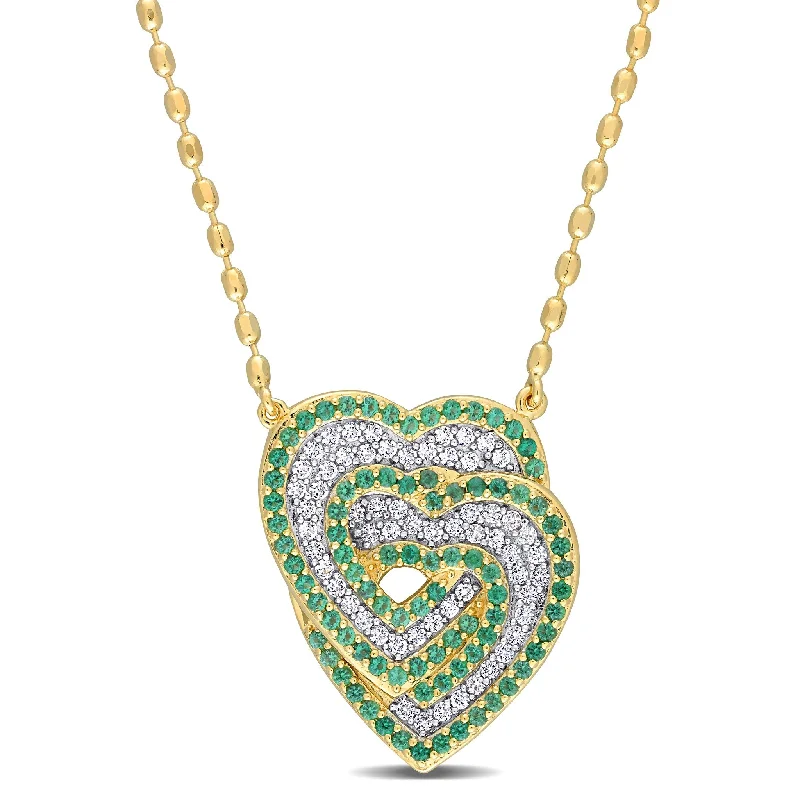 Galaxy charm necklaces-Miadora 1 2/5ct TGW Created White Sapphire Created Emerald Heart Necklace Yellow Silver