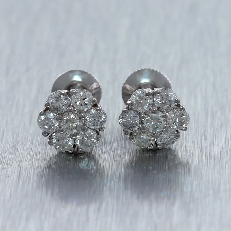 Topaz stud earrings-14k White Gold 1.89ctw Diamond Cluster Stud Earrings