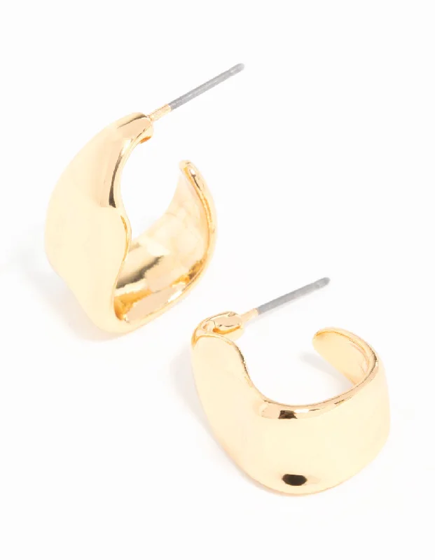 Twine bead earrings-Gold Plated Wavy Molten Hoop Earrings