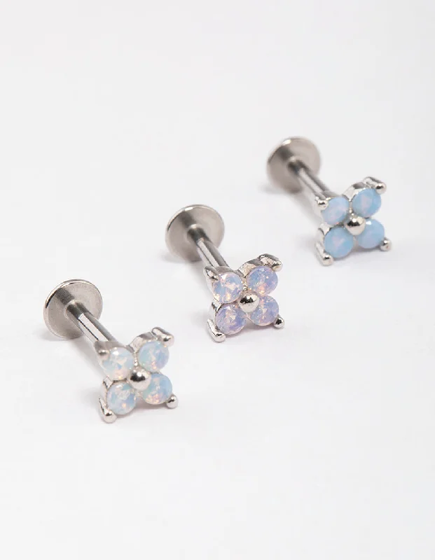 Sleek drop earrings-Surgical Steel Flower Flat Back Pack