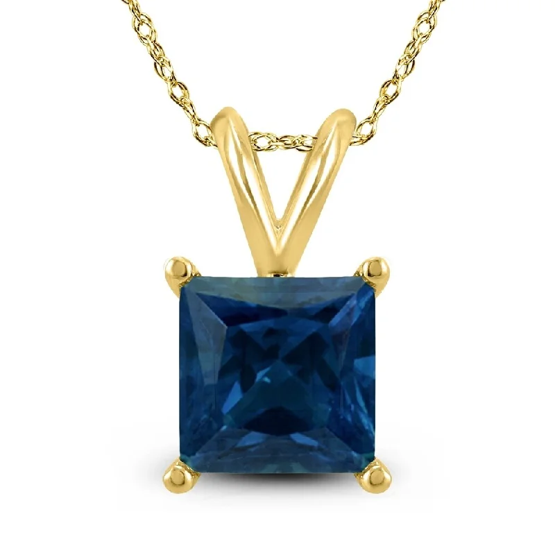 Worn style necklaces-14k Yellow Gold 4mm Square Sapphire Pendant Necklace