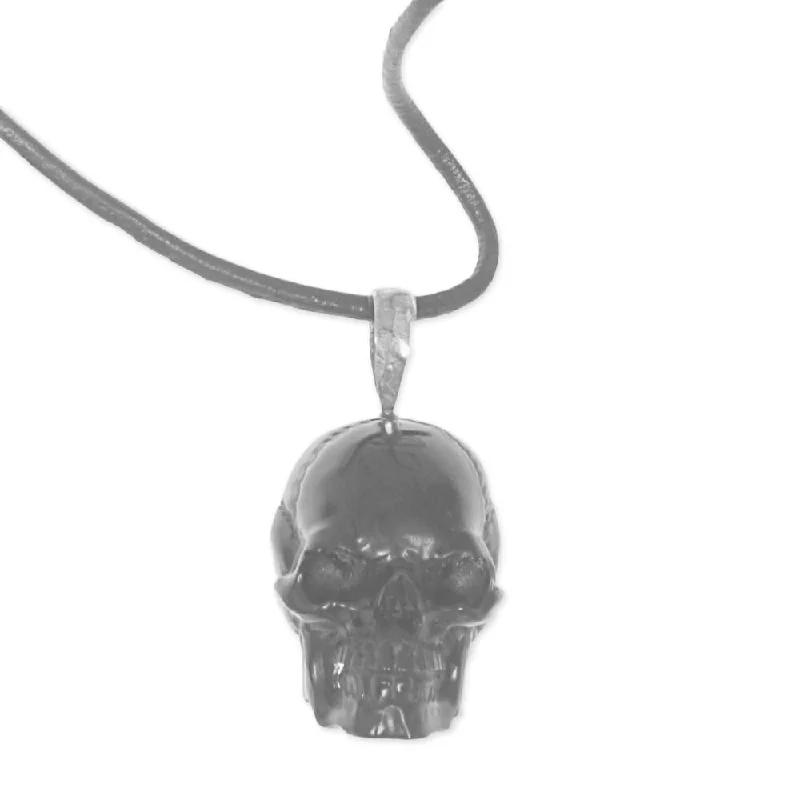 Haze glass necklaces-Handmade Leather 'Black Skull' Necklace