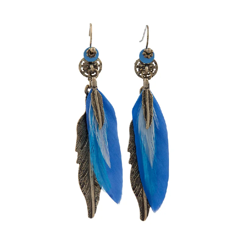 Twine bead earrings-Mixed Blue Feather Drop Earrings