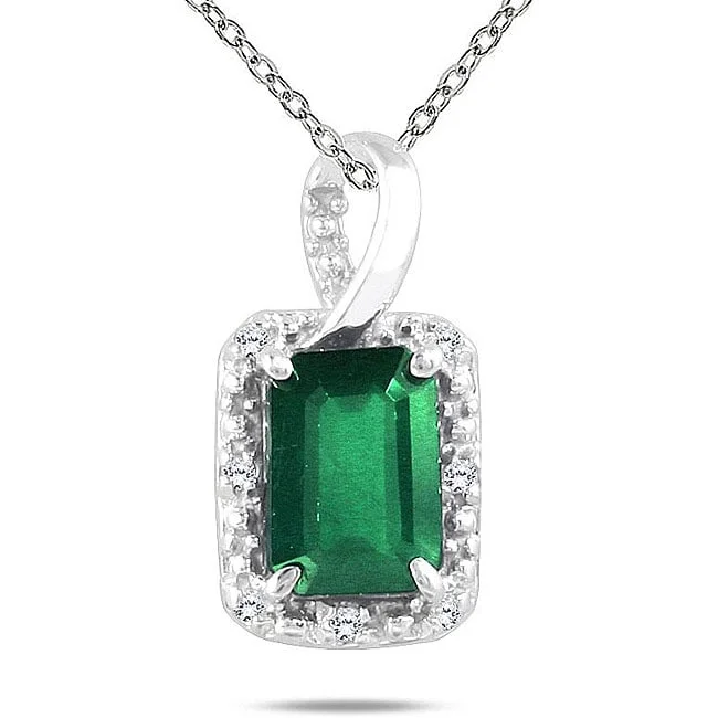 Topaz drop necklaces-Marquee 10k White Gold Emerald and Diamond Accent Necklace